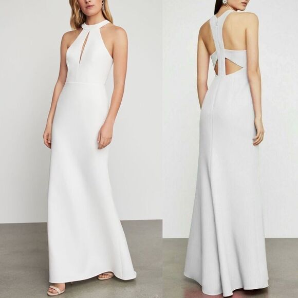 BCBGMAXAZRIA Sleeveless Keyhole Halter Gown  Maxi Dress Pink 4 - Picture 8 of 9